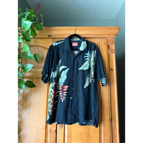Tommy Bahama Shirt Mens L Blue 100% Silk Hawaiian Button Up Short Sleeve Floral - Picture 2 of 9